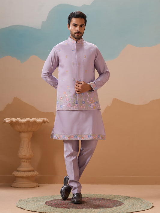 Lavender Bloom Embroidered Kurta Set – Effortless Festive Elegance