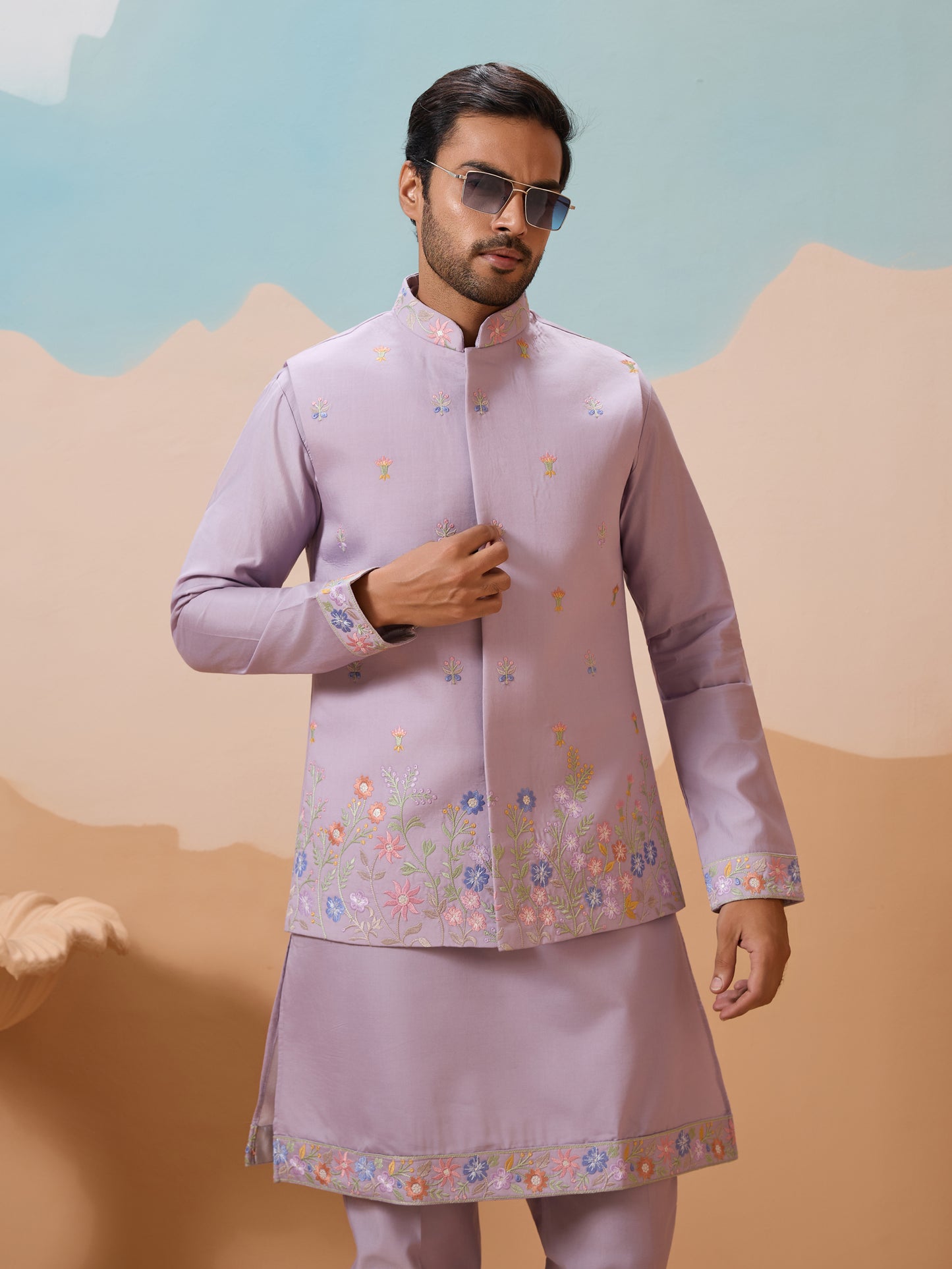 Lavender Bloom Embroidered Kurta Set – Effortless Festive Elegance