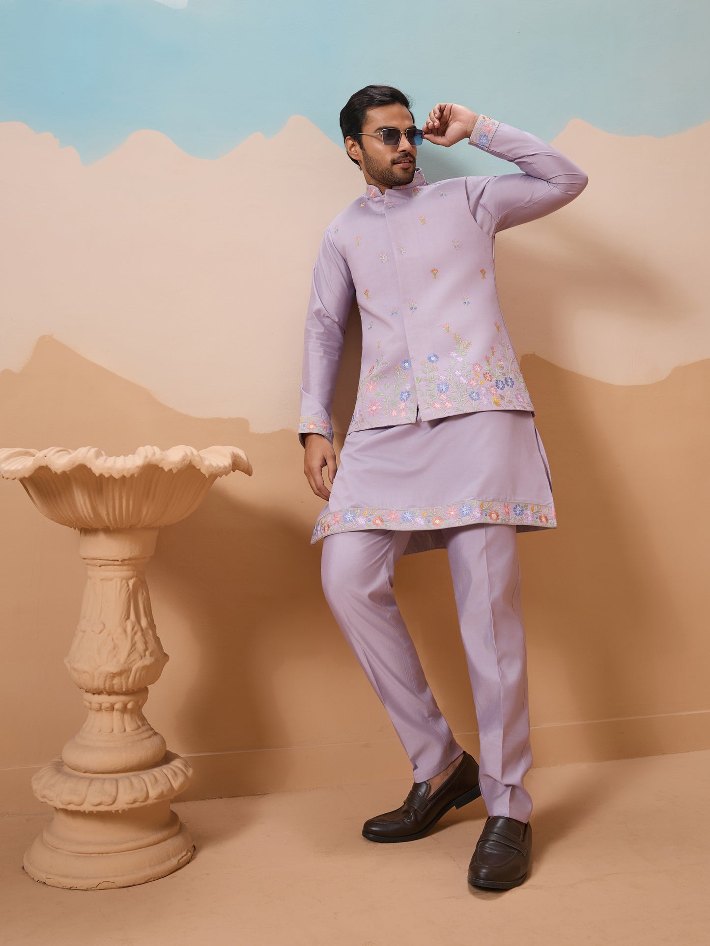 Lavender Bloom Embroidered Kurta Set – Effortless Festive Elegance
