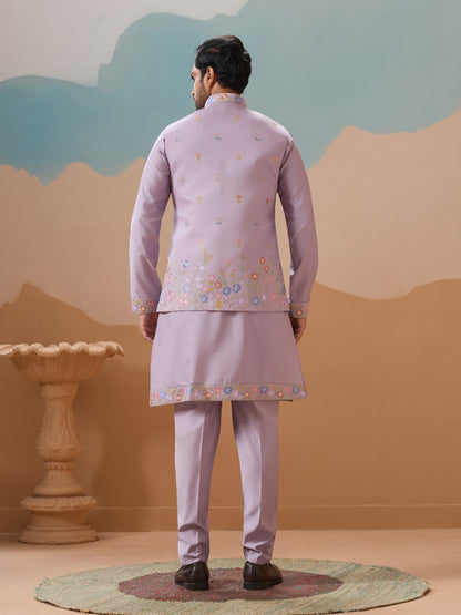 Lavender Bloom Embroidered Kurta Set – Effortless Festive Elegance