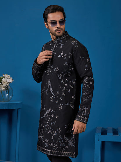 Midnight Noir Embroidered Men’s Kurta – Royal Festive Elegance