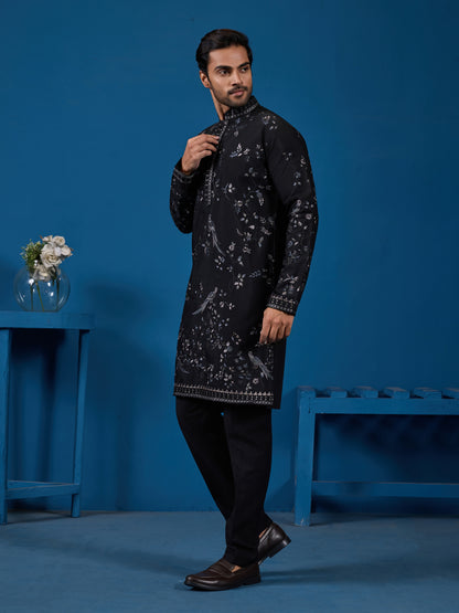 Midnight Noir Embroidered Men’s Kurta – Royal Festive Elegance