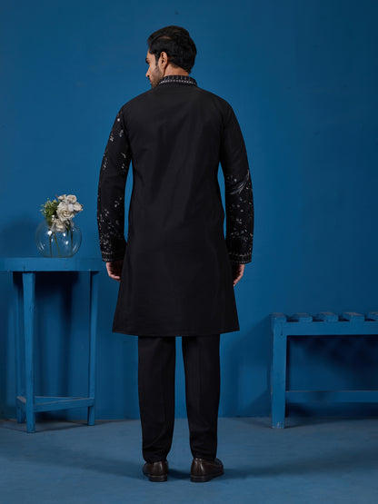 Midnight Noir Embroidered Men’s Kurta – Royal Festive Elegance