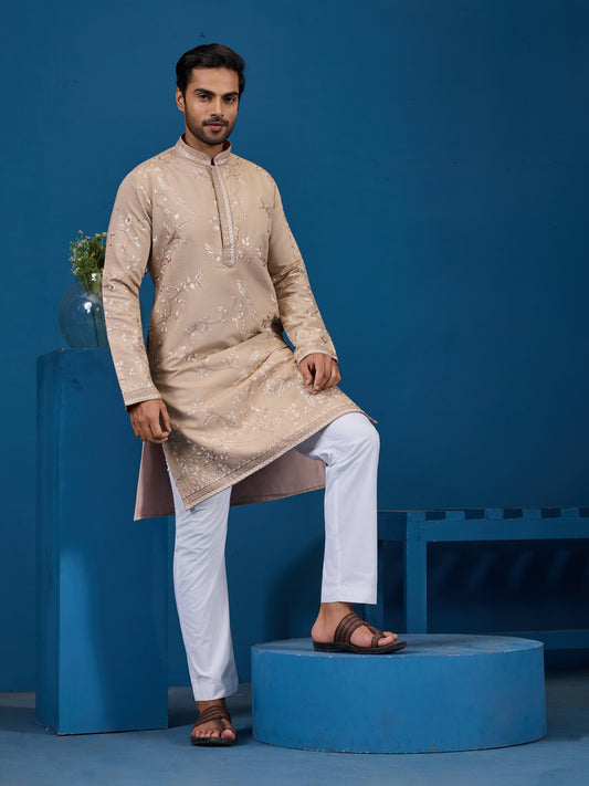 Elite Beige Embroidered Festive Kurta – Royal Charm Edition