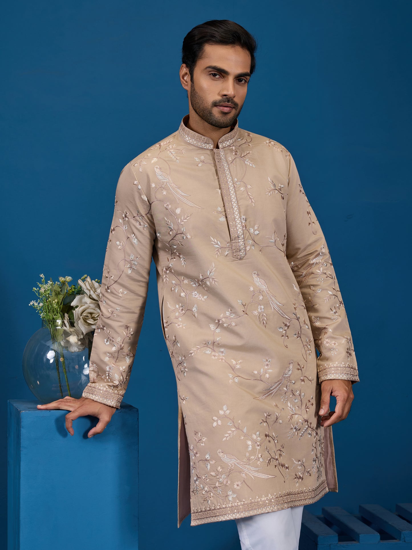 Elite Beige Embroidered Festive Kurta – Royal Charm Edition