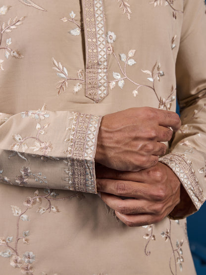Elite Beige Embroidered Festive Kurta – Royal Charm Edition