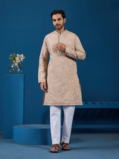Elite Beige Embroidered Festive Kurta – Royal Charm Edition