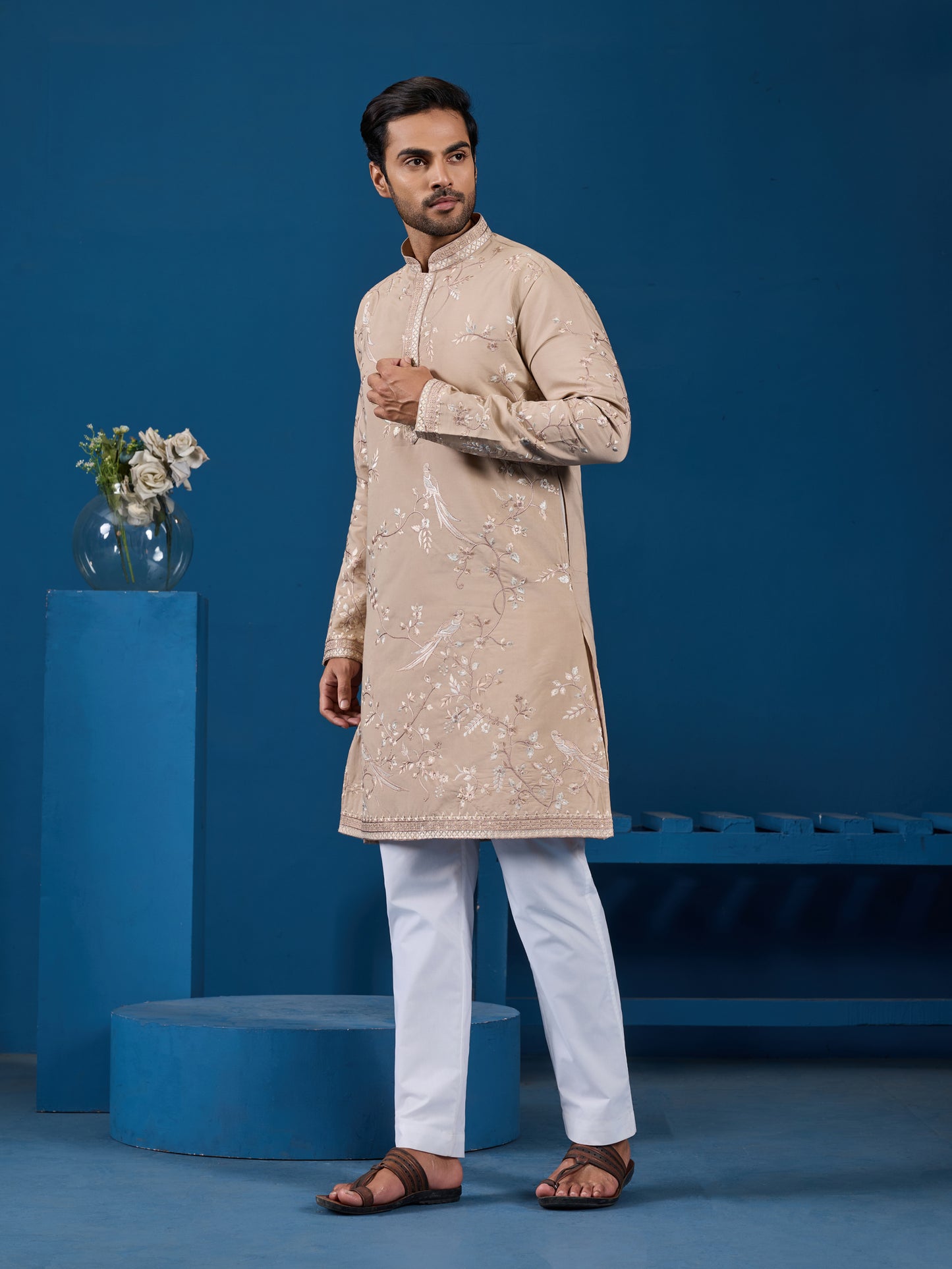 Elite Beige Embroidered Festive Kurta – Royal Charm Edition