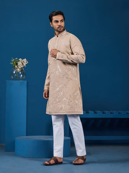 Elite Beige Embroidered Festive Kurta – Royal Charm Edition