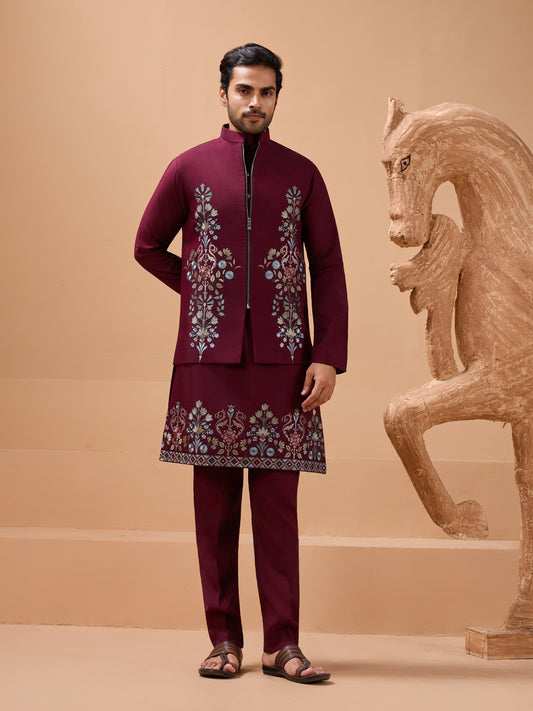 Majestic Maroon Embroidered Kurta Set – Where Tradition Meets Royalty