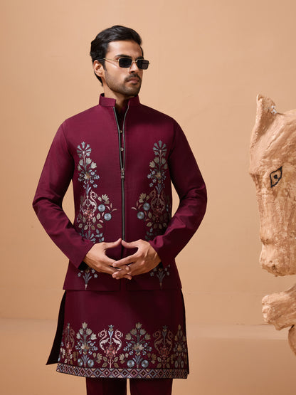 Majestic Maroon Embroidered Kurta Set – Where Tradition Meets Royalty