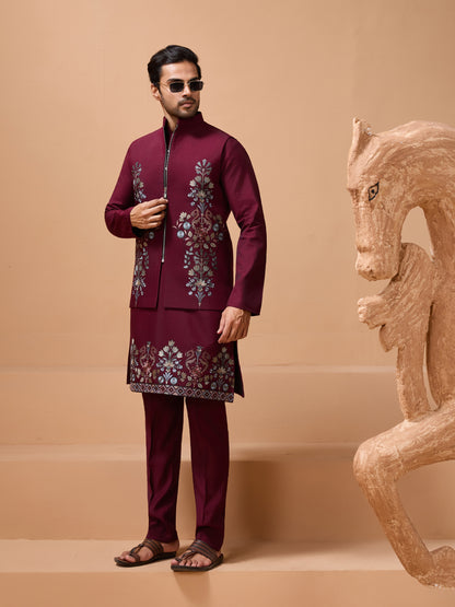 Majestic Maroon Embroidered Kurta Set – Where Tradition Meets Royalty
