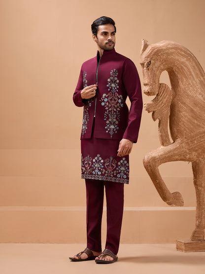 Majestic Maroon Embroidered Kurta Set – Where Tradition Meets Royalty