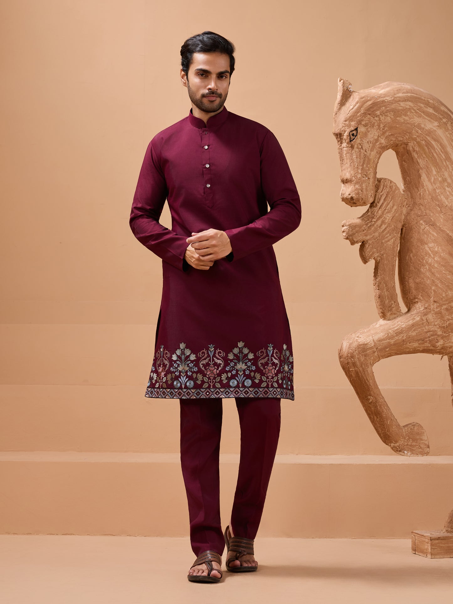 Majestic Maroon Embroidered Kurta Set – Where Tradition Meets Royalty