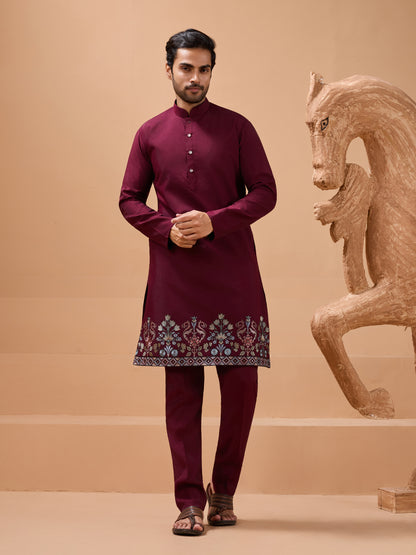 Majestic Maroon Embroidered Kurta Set – Where Tradition Meets Royalty