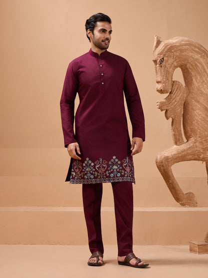 Majestic Maroon Embroidered Kurta Set – Where Tradition Meets Royalty