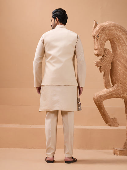 Beige Embroidered Kurta Set with Elegant Floral Detailing