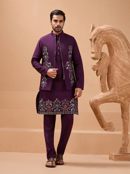 Royal Plum Embroidered Kurta Set – Redefining Ethnic Elegance