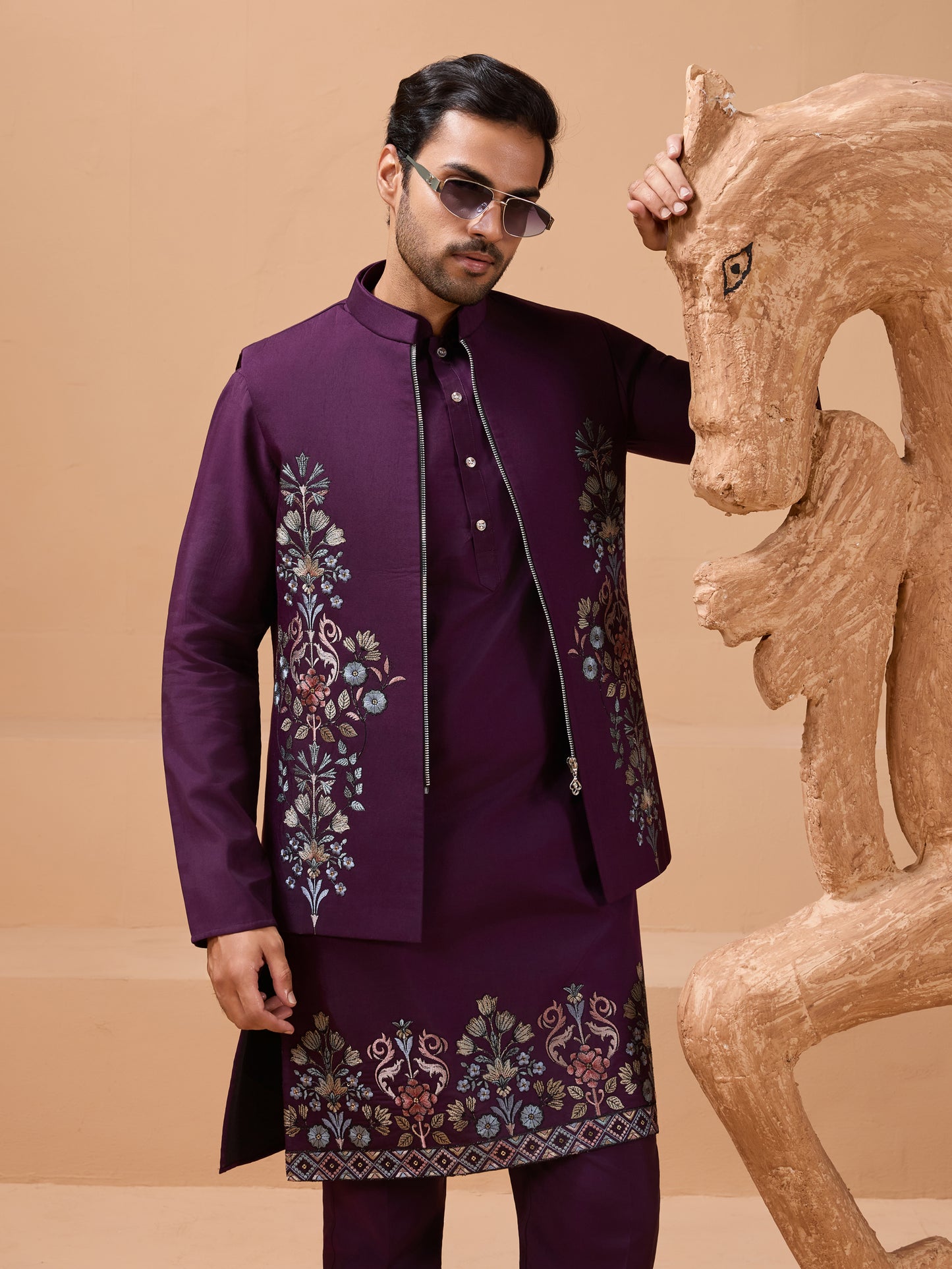 Royal Plum Embroidered Kurta Set – Redefining Ethnic Elegance