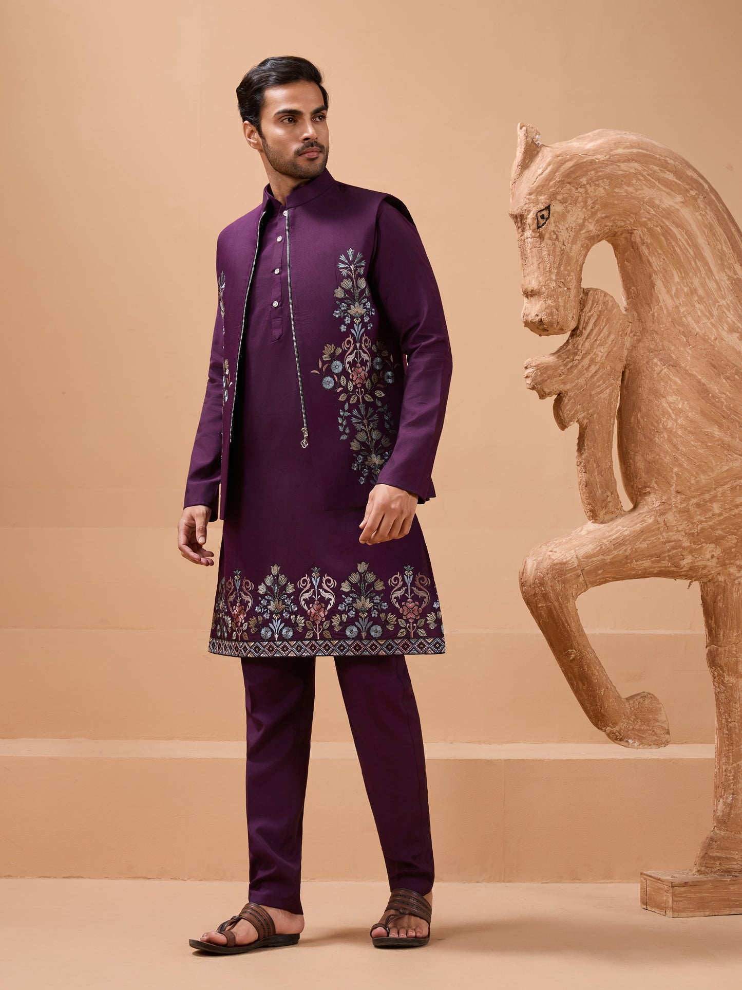 Royal Plum Embroidered Kurta Set – Redefining Ethnic Elegance