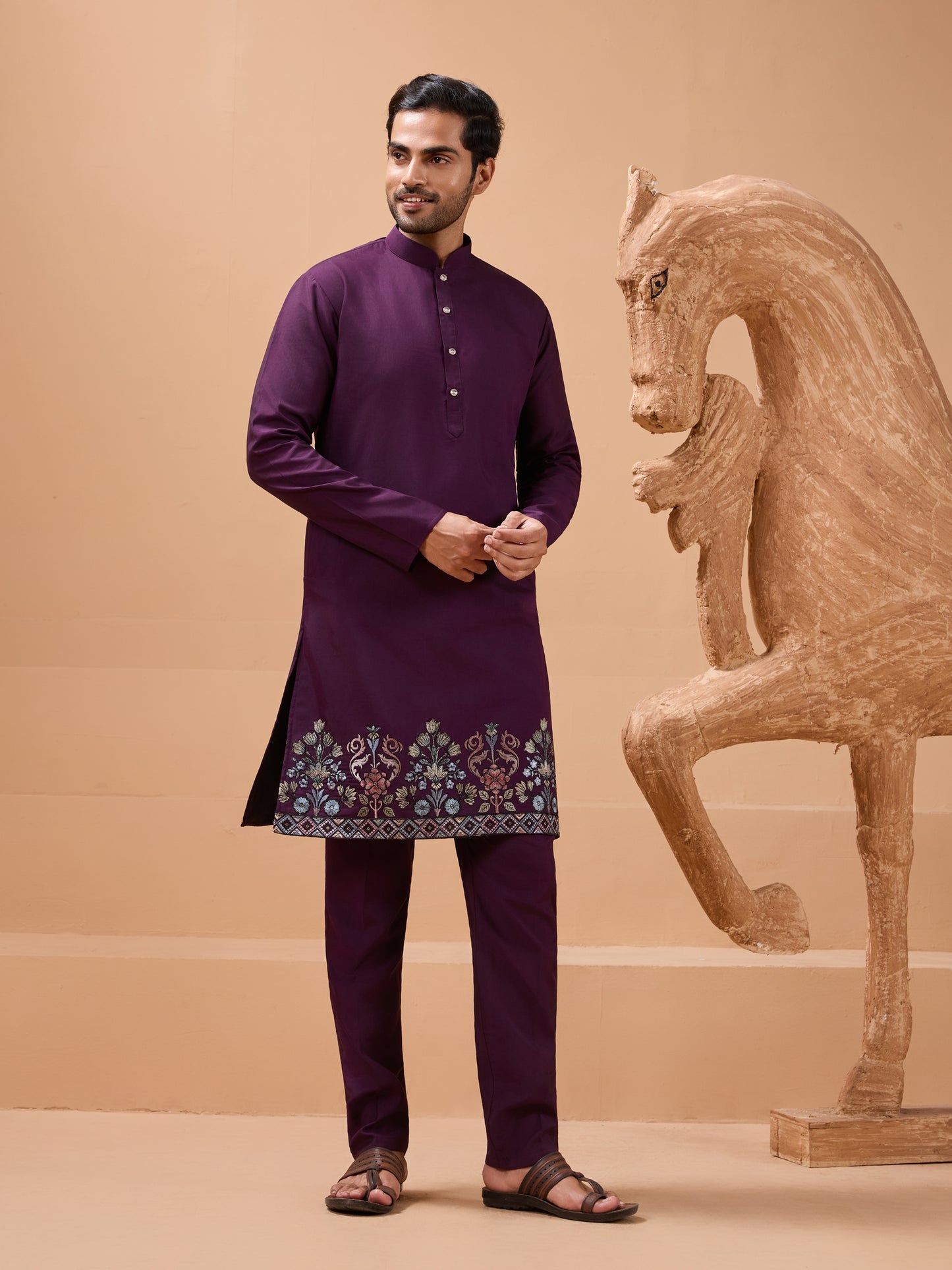 Royal Plum Embroidered Kurta Set – Redefining Ethnic Elegance