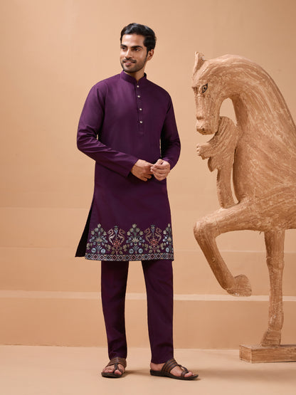 Royal Plum Embroidered Kurta Set – Redefining Ethnic Elegance