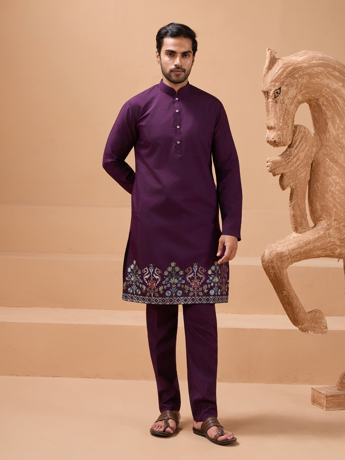 Royal Plum Embroidered Kurta Set – Redefining Ethnic Elegance