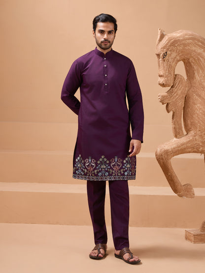 Royal Plum Embroidered Kurta Set – Redefining Ethnic Elegance
