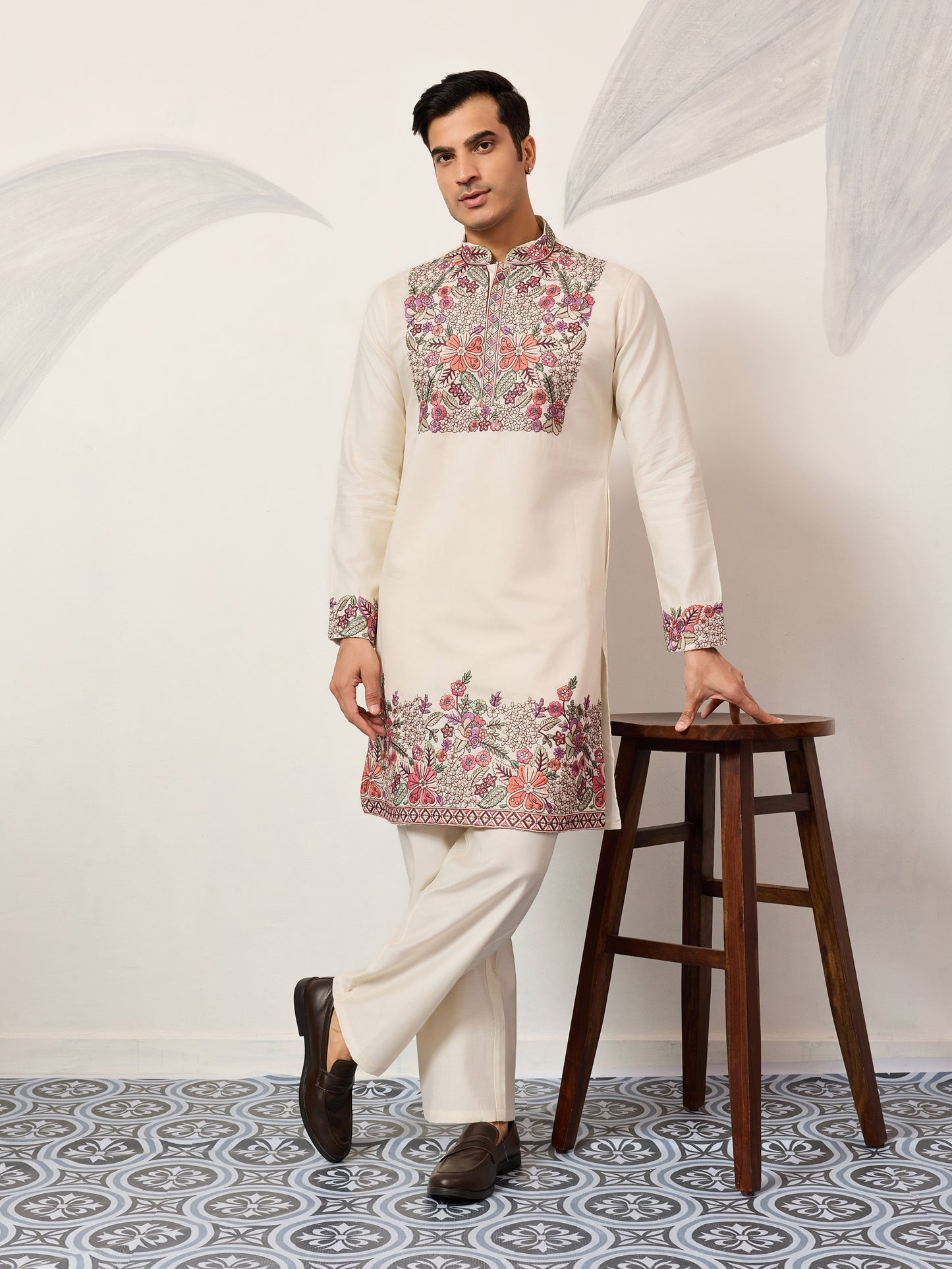 Ivory Heritage Floral Embroidered Kurta Set