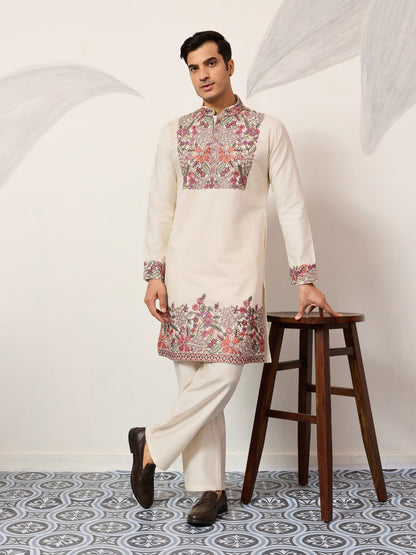 Ivory Heritage Floral Embroidered Kurta Set