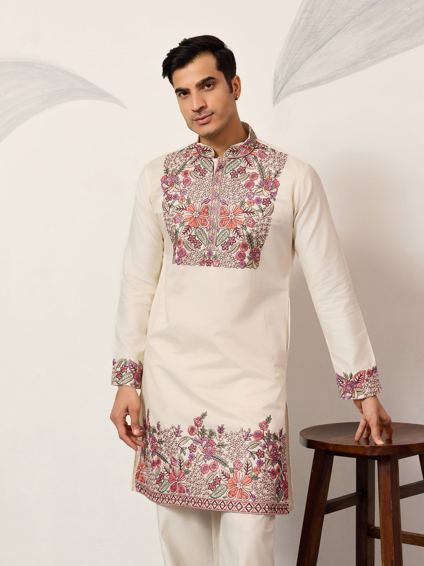 Ivory Heritage Floral Embroidered Kurta Set