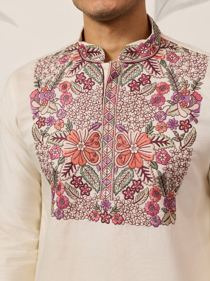 Ivory Heritage Floral Embroidered Kurta Set