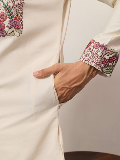 Ivory Heritage Floral Embroidered Kurta Set