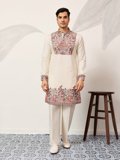 Ivory Heritage Floral Embroidered Kurta Set