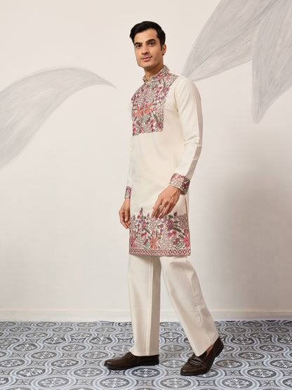 Ivory Heritage Floral Embroidered Kurta Set