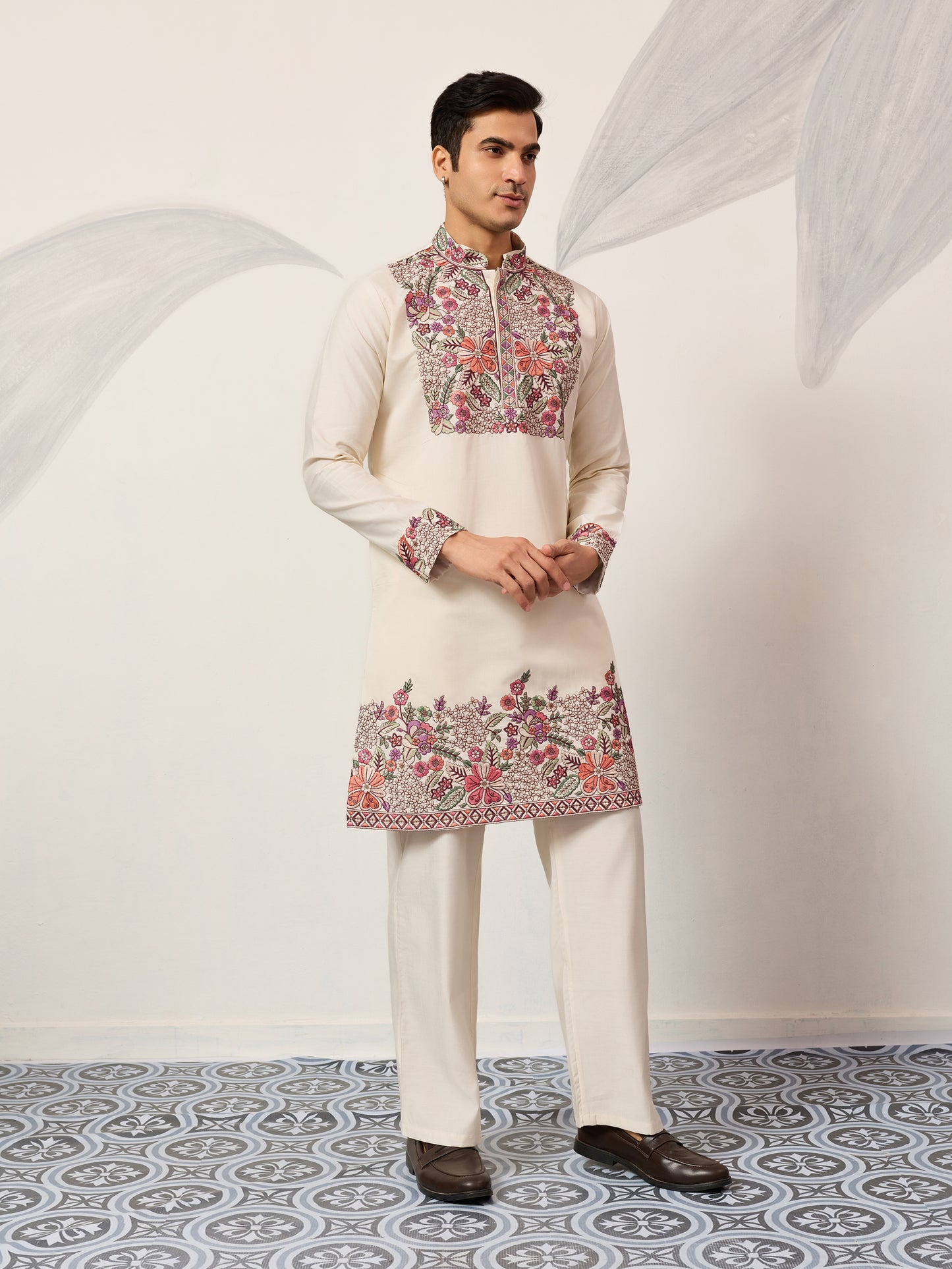 Ivory Heritage Floral Embroidered Kurta Set