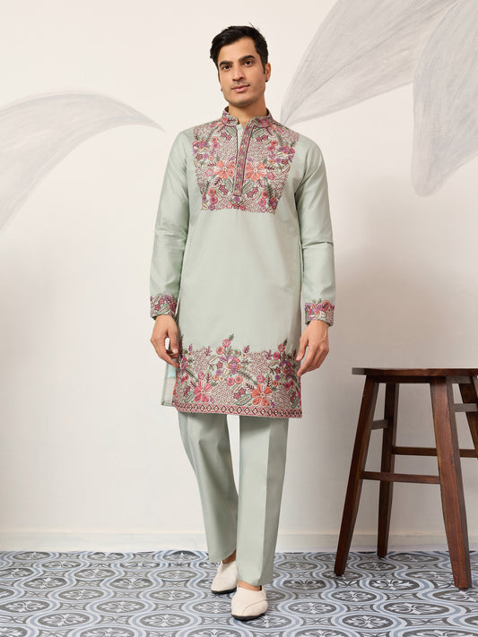 Pista Bloom Heritage Embroidered Kurta Set
