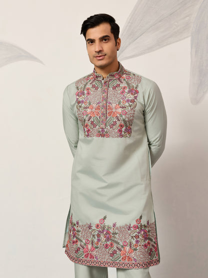 Pista Bloom Heritage Embroidered Kurta Set
