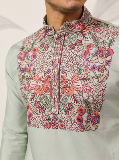 Pista Bloom Heritage Embroidered Kurta Set