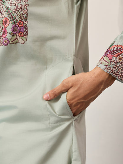 Pista Bloom Heritage Embroidered Kurta Set