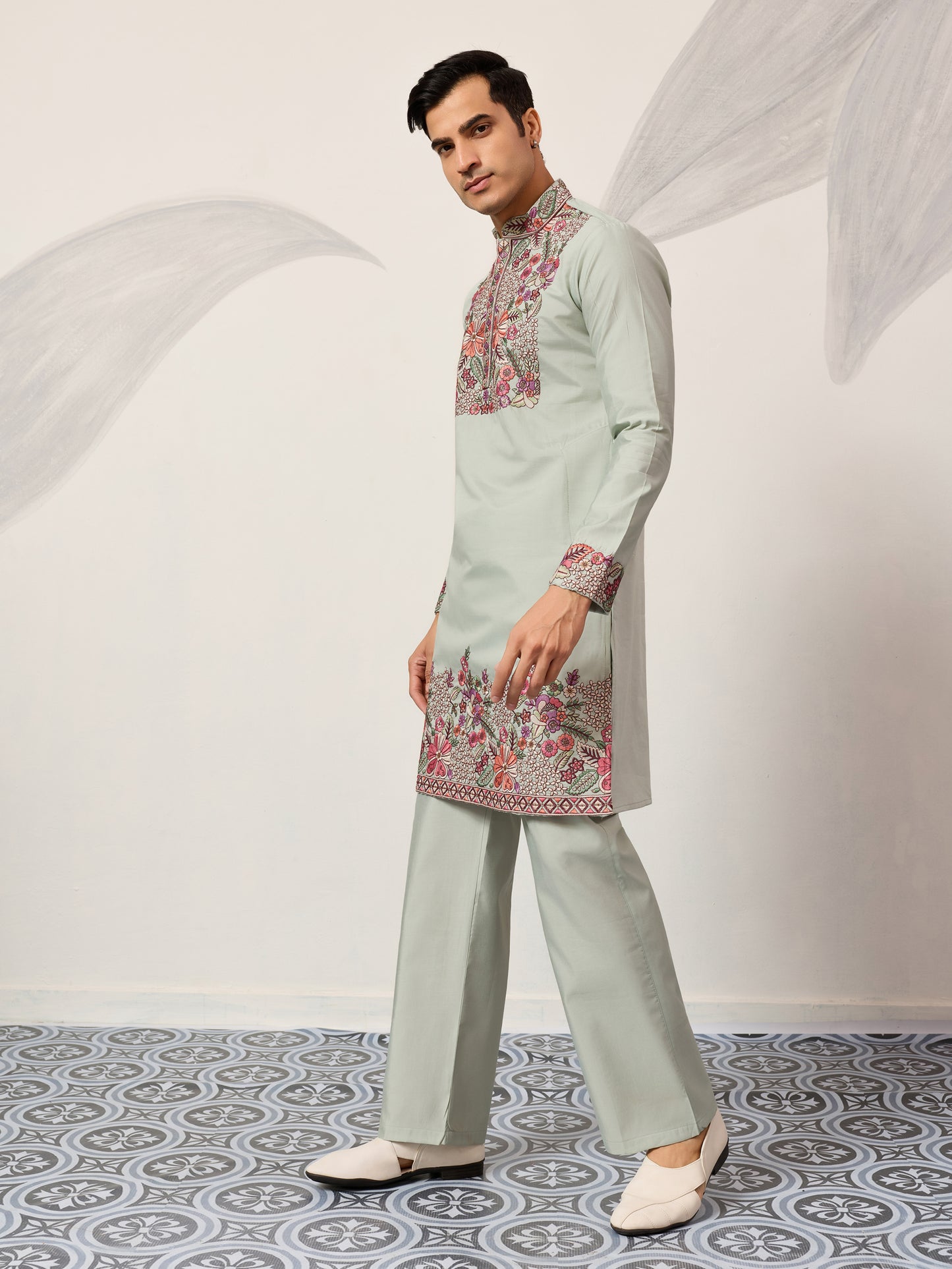 Pista Bloom Heritage Embroidered Kurta Set