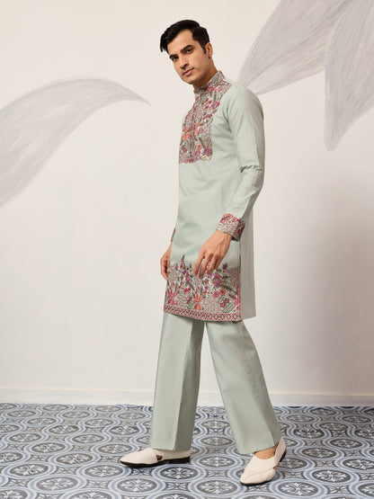 Pista Bloom Heritage Embroidered Kurta Set