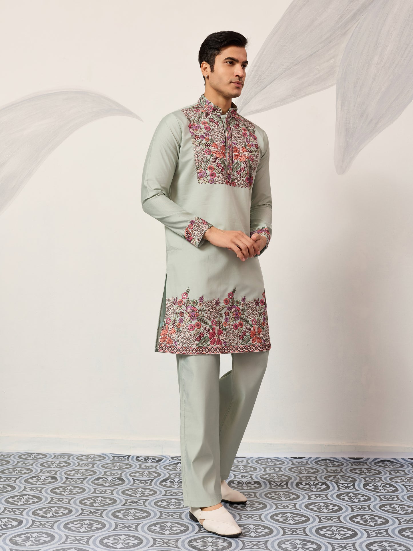 Pista Bloom Heritage Embroidered Kurta Set