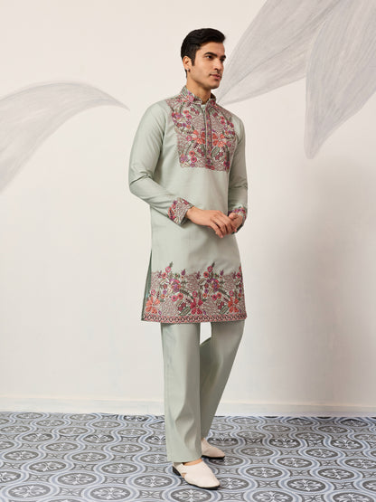 Pista Bloom Heritage Embroidered Kurta Set