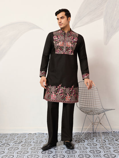 Midnight Noir Heritage Embroidered Kurta Set