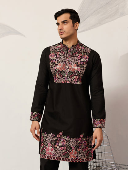 Midnight Noir Heritage Embroidered Kurta Set