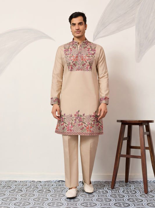 Sandstone Bloom Embroidered Kurta Set