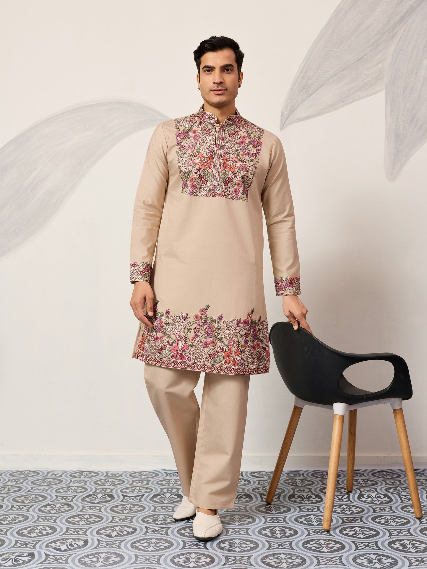 Sandstone Bloom Embroidered Kurta Set