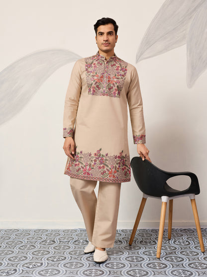 Sandstone Bloom Embroidered Kurta Set