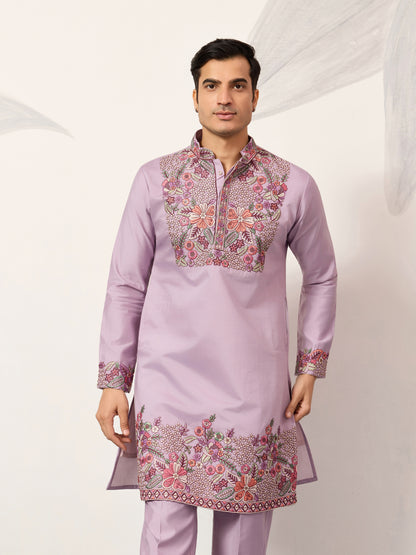 Lavender Heritage Embroidered Kurta Set